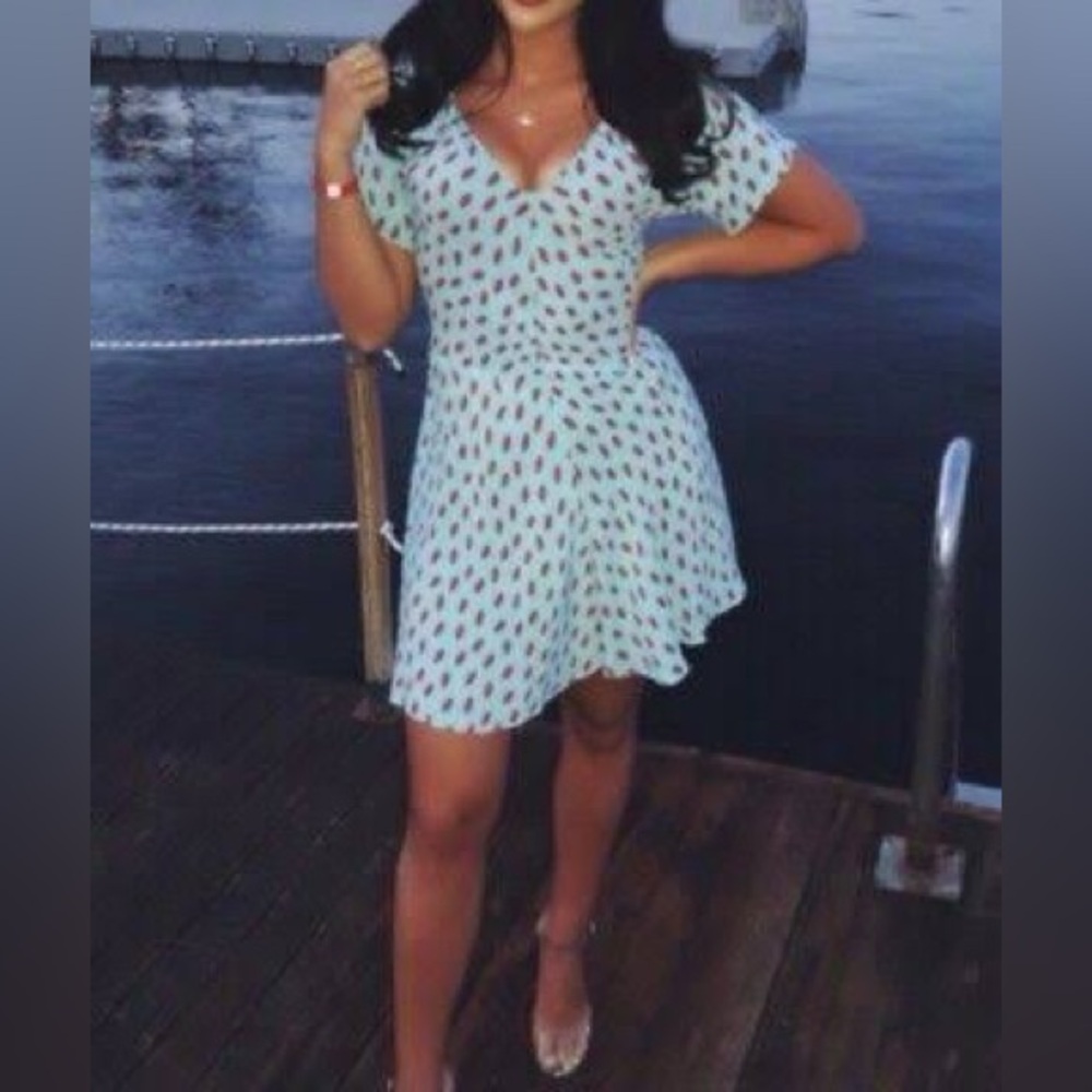 💋 Zara Turquoise Lip Print Mini Dress 👗 Flowy Viscose 💫 Size M - Picture 5 of 6